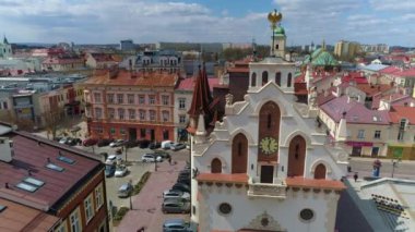 Old Town Hall Rzeszow Stare Miasto Ratusz Aerial View Poland. High quality 4k footage