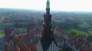 Cathedral Tower Elblag Wieza Katedry Aerial View Poland. High quality 4k footage