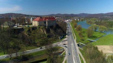 Panorama San Royal Şatosu Sanok Zamek Krolewski Hava Manzarası Polonya. Yüksek kalite 4k görüntü