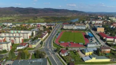 Beautiful Mountain Landscape Panorama Sanok Aerial View Poland. High quality 4k footage