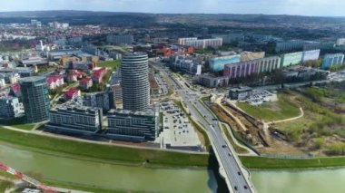 Panorama Nehri Wislok Rzeszow Hava Görüntüsü Polonya. Yüksek kalite 4k görüntü