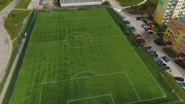 Sunny Hill Football Field Kielce Sloneczne Wzgorze Aerial View Poland — Stok video