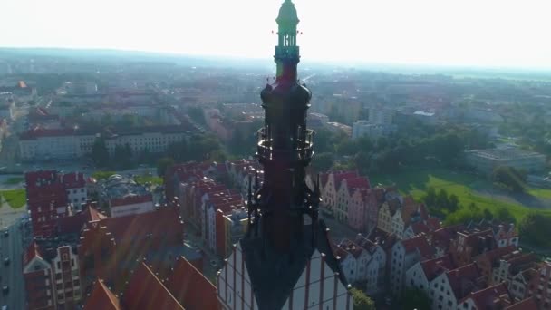Cathedral Tower Elblag Wieza Katedry Aerial View Poland High Quality — Stock video