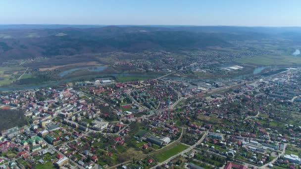 Prachtig Berglandschap Panorama Sanok Luchtfoto Uitzicht Polen Hoge Kwaliteit Beeldmateriaal — Stockvideo