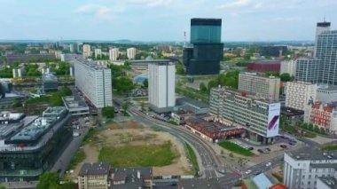 Gökdelenler Panorama Kavşağı Katowice Spodek Havacılık Görünümü Polonya. Yüksek kalite 4k görüntü