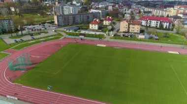 Spor Stadyumu Juwenia Przemysl Stadyumu Hava Görüntüsü Polonya. Yüksek kalite 4k görüntü