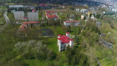 Palace Lubomirskich Park Przemysl Palac Aerial View Poland. High quality 4k footage