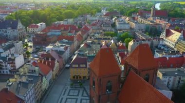 Saint Mikolaj Church Brzeg Kosciol Aerial View Poland. High quality 4k footage