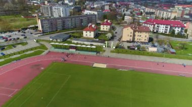 Spor Stadyumu Juwenia Przemysl Stadyumu Hava Görüntüsü Polonya. Yüksek kalite 4k görüntü