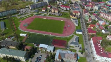 Sports Stadium Juwenia Przemysl Stadion Aerial View Poland. High quality 4k footage