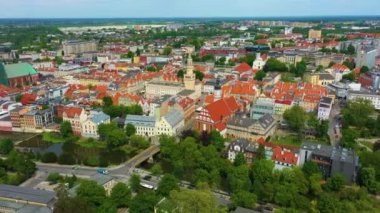 Panorama Main Square Opole Rynek Ratusz Aerial View Poland. High quality 4k footage