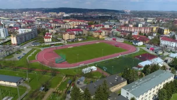 Sports Stadium Juwenia Przemysl Aerial View Poland High Quality Footage — Wideo stockowe