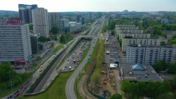 Panorama Expressway Katowice Trasa Szybkiego Ruchu Aerial View Poland High — Stockvideo