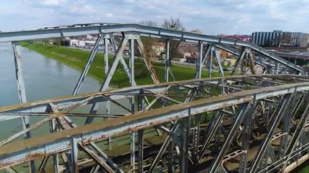 Railway Bridge Przemysl Most Kolejowy Aerial View Poland High Quality — Stockvideo