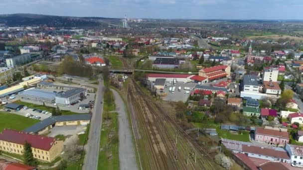 Σιδηροδρομικός Σταθμός Bakonczyce Przemysl Stacja Aerial View Πολωνία Υψηλής Ποιότητας — Αρχείο Βίντεο