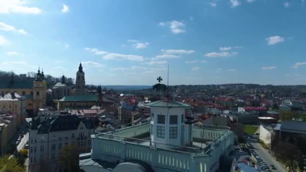 Museum Bells Pipes Panorama Przemysl Aerial View Poland High Quality — Stockvideo