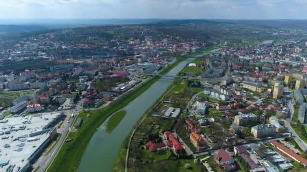 Panorama Köprüsü Kapısı Nehri San Przemysl Hava Görüntüsü Polonya Yüksek — Stok video