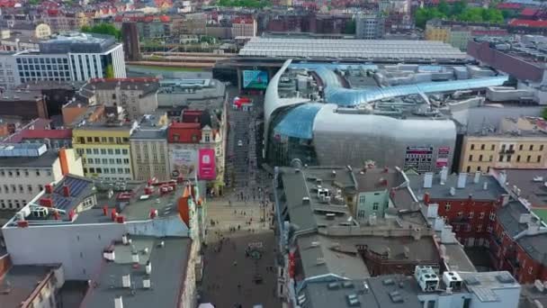 Main Railway Station Katowice Dworzec Galeria Aerial View Poland High — Stock video