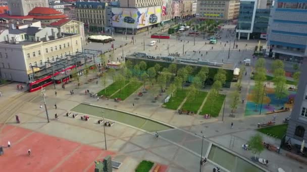 Market Square Downtown Katowice Rynek Aerial View Poland High Quality — Stock videók