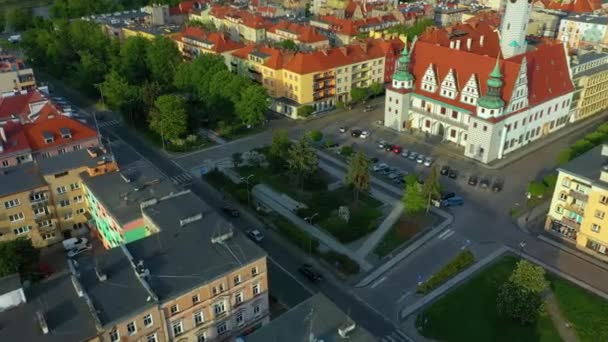 Рыночная Площадь Brzeg Ratusz Rynek Aerial View Poland Высококачественные Кадры — стоковое видео