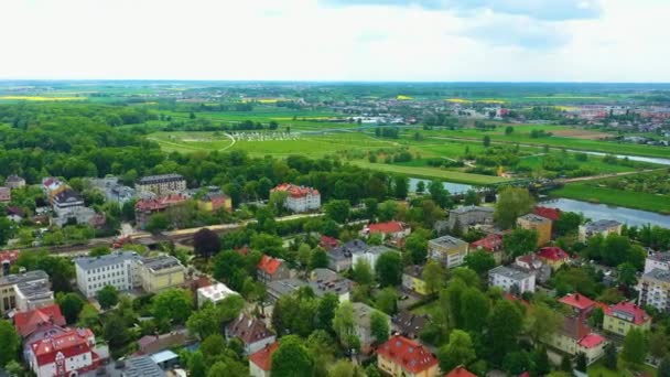 Panorama Nehri Odra Sahası Opole Hava Görüntüsü Polonya Yüksek Kalite — Stok video