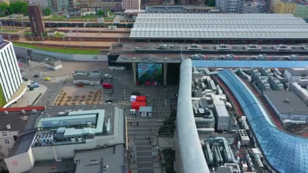 Centraal Station Katowice Dworzec Galeria Aerial View Polen Hoge Kwaliteit — Stockvideo