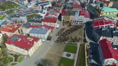 Old Town Square Przemysl Rynek Starego Miasta Aerial View Poland. High quality 4k footage