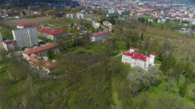 Palace Lubomirskich Park Przemysl Palac Aerial View Poland. High quality 4k footage
