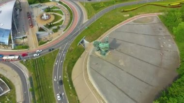 Silesian Uprising Monument Katowice Pomnik Powstancow Slaskich Aerial View Poland. High quality 4k footage