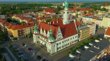Market Square Brzeg Ratusz Rynek Aerial View Poland. High quality 4k footage