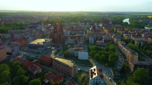 Panorama Saint Mikolaj Igreja Brzeg Kosciol Vista Aérea Polônia Imagens — Vídeo de Stock