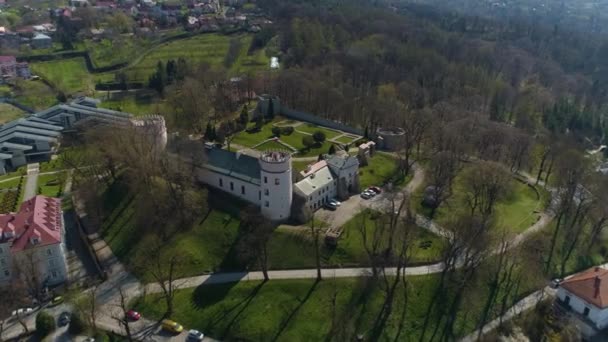 Renaissance Castle Przemysl Hill Kazimierzowski Aerial View Poland High Quality — Stockvideo