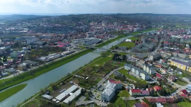 Panorama Köprüsü Kapısı Nehri San Przemysl Hava Görüntüsü Polonya Yüksek — Stok video
