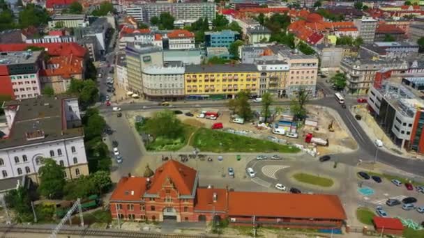 Main Railway Station Opole Stacja Kolejowa Aerial View Poland High — Stockvideo