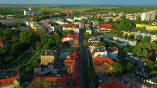 Panorama Apartments Brzeg Mieszkania Park Rzeka Aerial View Polsko Vysoce — Stock video