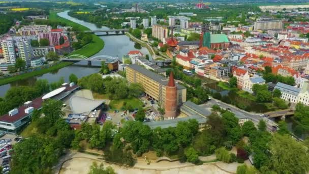 Офис Маршала Панорамы Река Одра Ополе Вид Воздуха Польша Высококачественные — стоковое видео