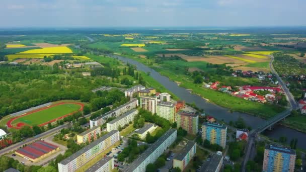 Panorama River Odra Olawa Rzeka Aerial View Polen Hoge Kwaliteit — Stockvideo