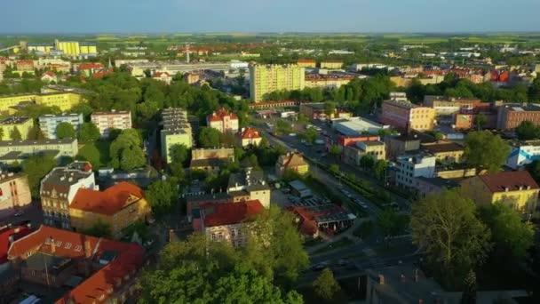 Panorama Apartamenty Brzeg Mieszkania Park Rzeka Widok Powietrza Polska Wysokiej — Wideo stockowe
