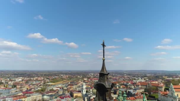 Cross Tower Cathedral Przemysl Katedra Flygfoto Polen Högkvalitativ Film — Stockvideo