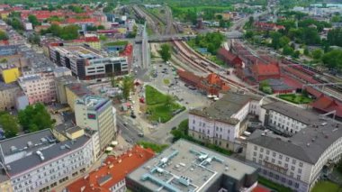 Main Railway Station Opole Stacja Kolejowa Aerial View Poland. High quality 4k footage