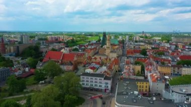 Panorama Main Square Opole Rynek Ratusz Aerial View Poland. High quality 4k footage