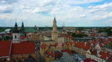 Main Square Opole Rynek Ratusz Aerial View Poland. High quality 4k footage