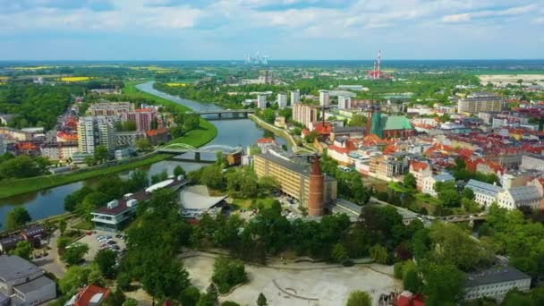 Panorama Main Square River Odra Opole Rynek Ratusz Aerial View — Stock Video