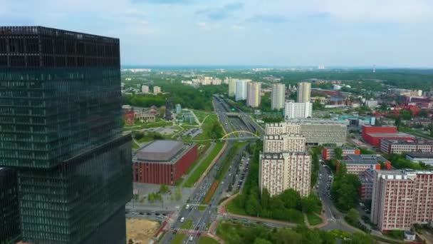 Skyscrapers Panorama Katowice Osiedle Gwiazdy Aerial View Poland High Quality — Vídeos de Stock