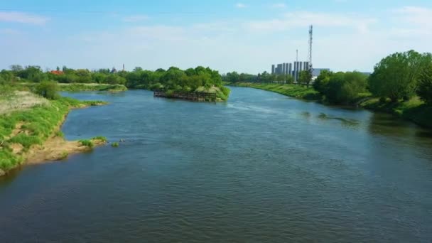 Beautiful Landscape River Odra Olawa Rzeka Aerial View Poland High — Video