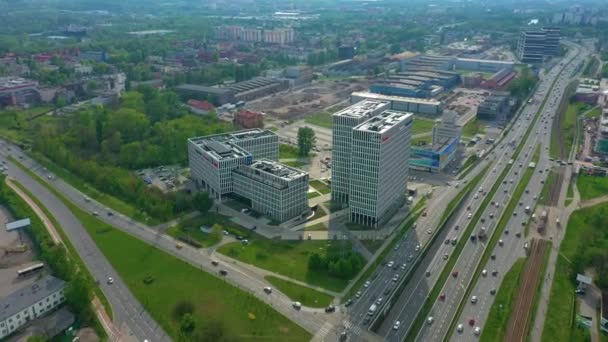 Panorama Skyscrapers Katowice Wiezowce Aerial View Poland High Quality Footage — Video