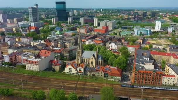 Panorama Tory Kościół Śródmieście Katowice Aerial View Poland Wysokiej Jakości — Wideo stockowe