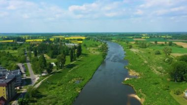 Beautiful Landscape River Odra Olawa Rzeka Aerial View Poland. High quality 4k footage