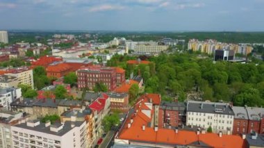 Panorama Buildings Forest Katowice Aerial View Poland. High quality 4k footage