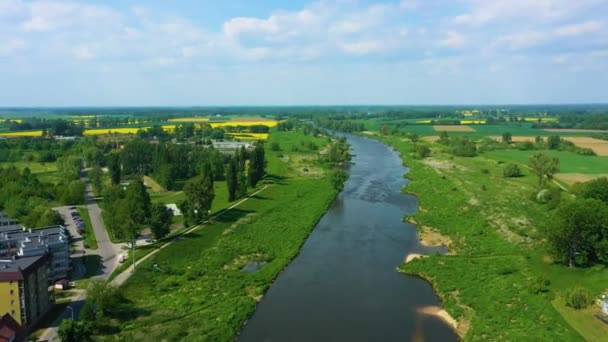 Vackra Landskap Floden Odra Olawa Rzeka Flygfoto Polen Högkvalitativ Film — Stockvideo